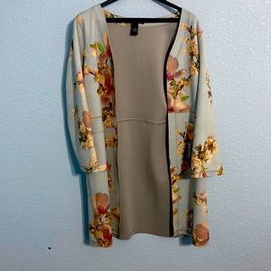 Joan Vass, faux leather floral pattern three-quarter sleeves jacket